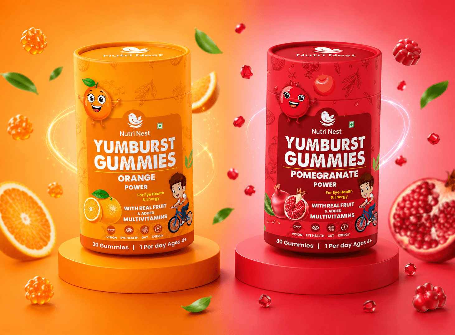 Nutri Nest Yumburst Orange and Pomegranate gummies